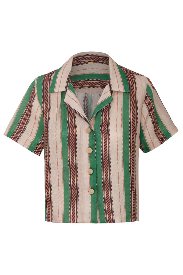Tomaso Linen Shirt / Green Artisanal Stripes