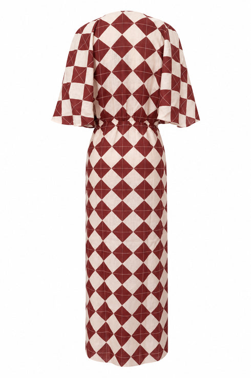 Topacio Hand Embroidered / Burgundy Rhombuses Ivory