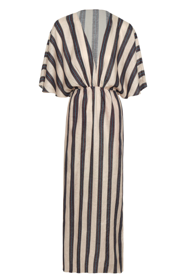 Topacio Linen Midi Tunic Dress / Navy Stripes