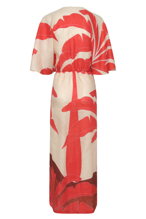 Topacio Linen Midi Tunic Dress / Orange Palms
