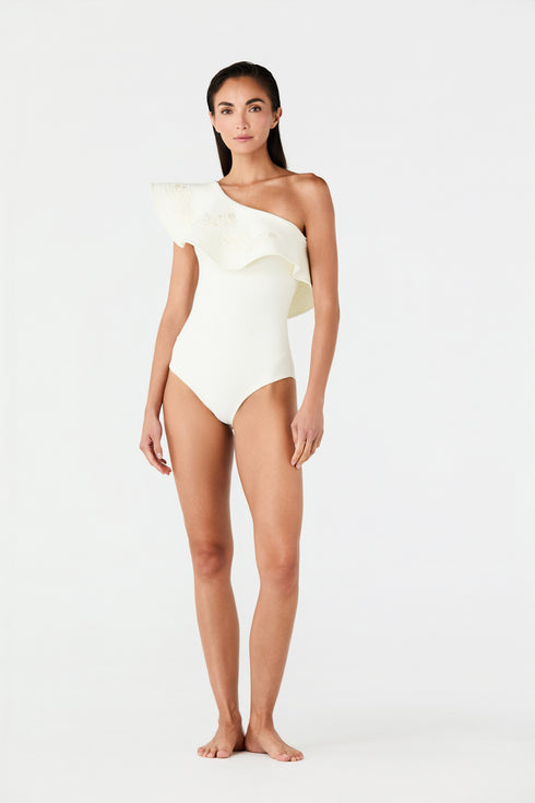 Tucan Embroidered One Piece / Ivory