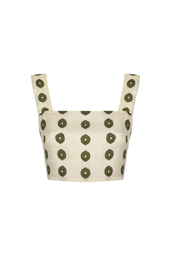 Marimba Silk Martellato Top / Ivory Green Chintz