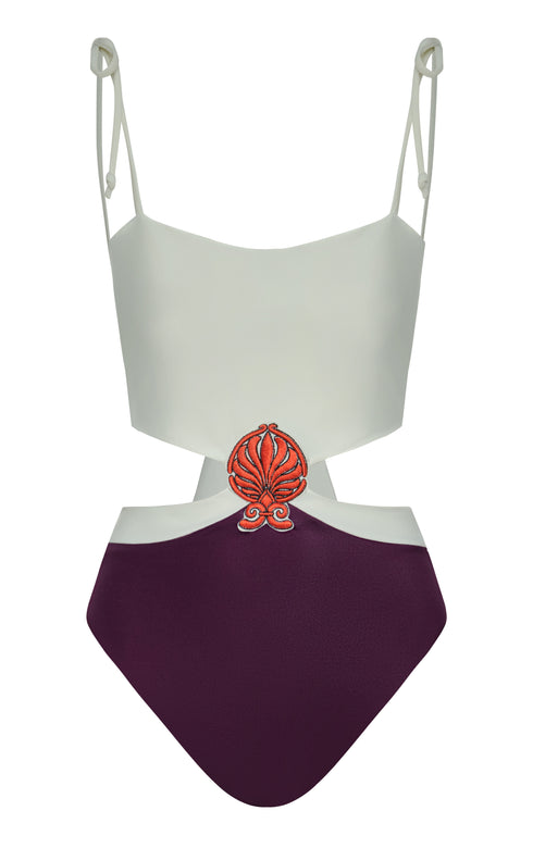 Pestana Embroidered One Piece / Purple - Ivory