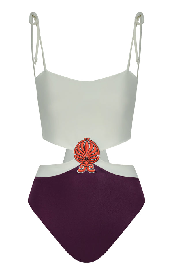 Pestana Embroidered One Piece / Purple - Ivory