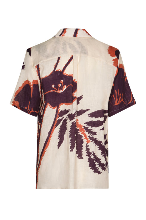 Tomaso Linen Shirt / Ecru - Purple Gladiolos