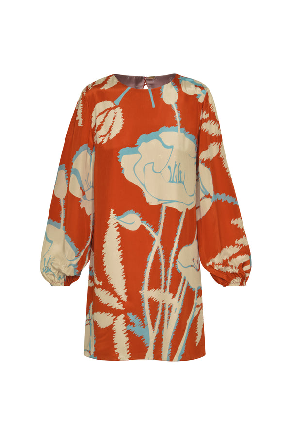 Lisboa Crepe Chine Mini Dress / Orange Gladiolos