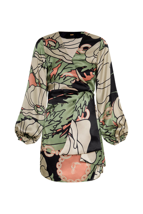 Tertulia Satin Silk Mini Dress / Sage Gladiolos Garden