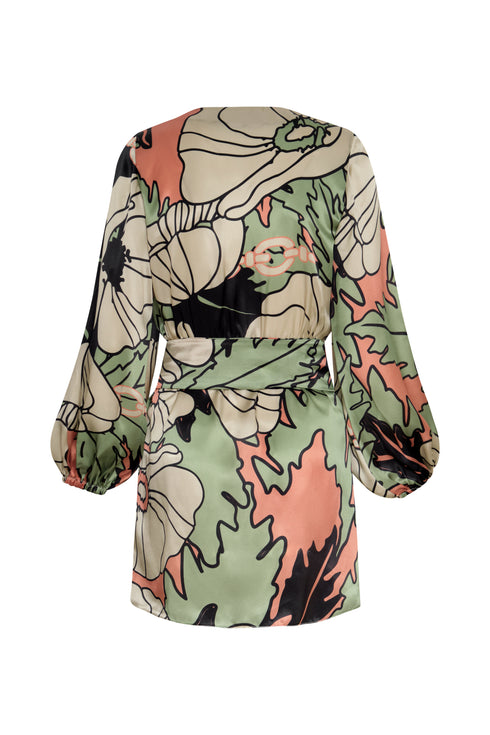 Tertulia Satin Silk Mini Dress / Sage Gladiolos Garden