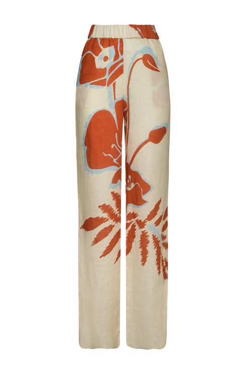 Joao Linen Pants / Ecru - Orange Gladiolos