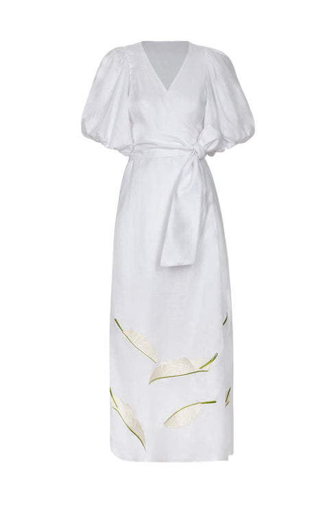 Ermita Linen Embroidered Midi Dress / White