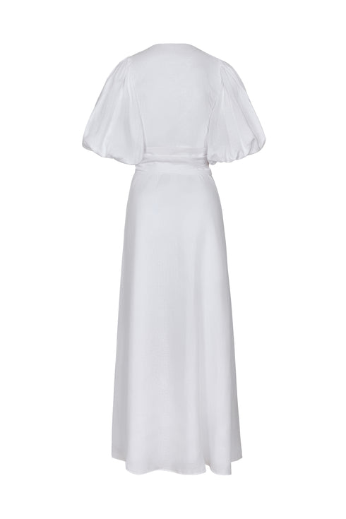 Ermita Linen Embroidered Midi Dress / White