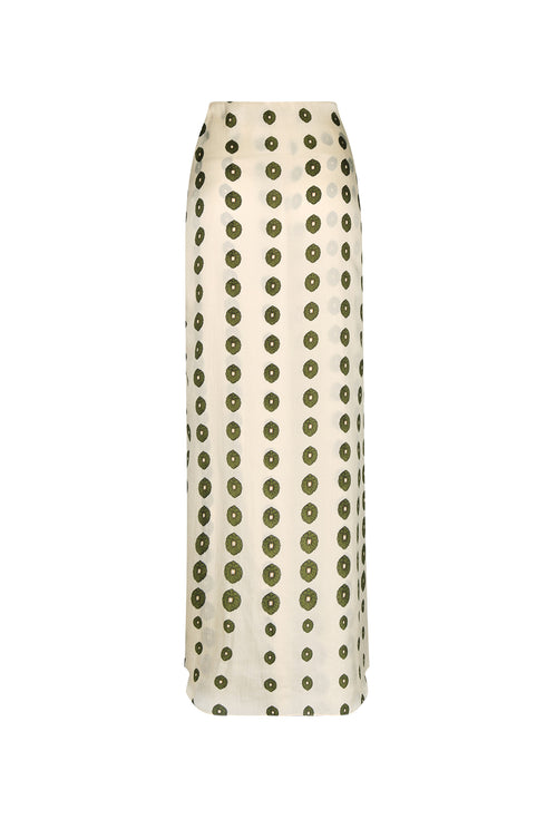 La Bamba Silk Martellato Pants / Ivory Green Chintz