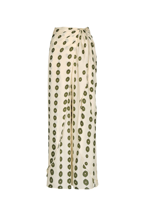 La Bamba Silk Martellato Pants / Ivory Green Chintz