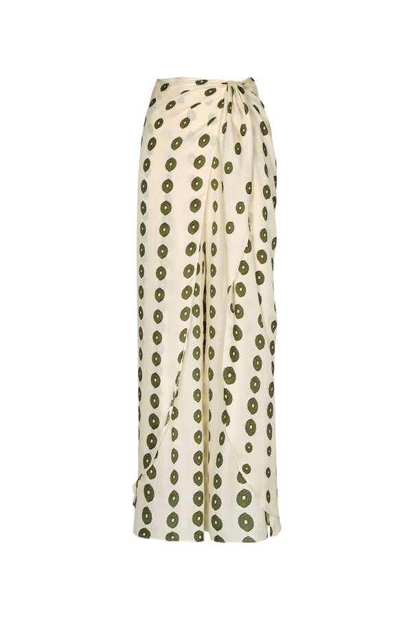 La Bamba Silk Martellato Pants / Ivory Green Chintz