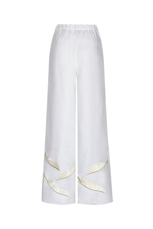 San Benito Embroidered Linen Pants / White