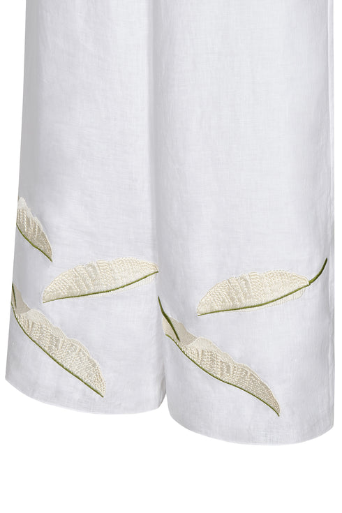 San Benito Embroidered Linen Pants / White