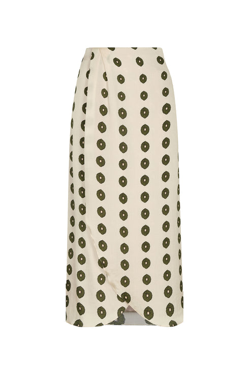 Amaime Silk Martellato Midi Skirt / Ivory Green Chintz