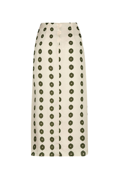 Amaime Silk Martellato Midi Skirt / Ivory Green Chintz