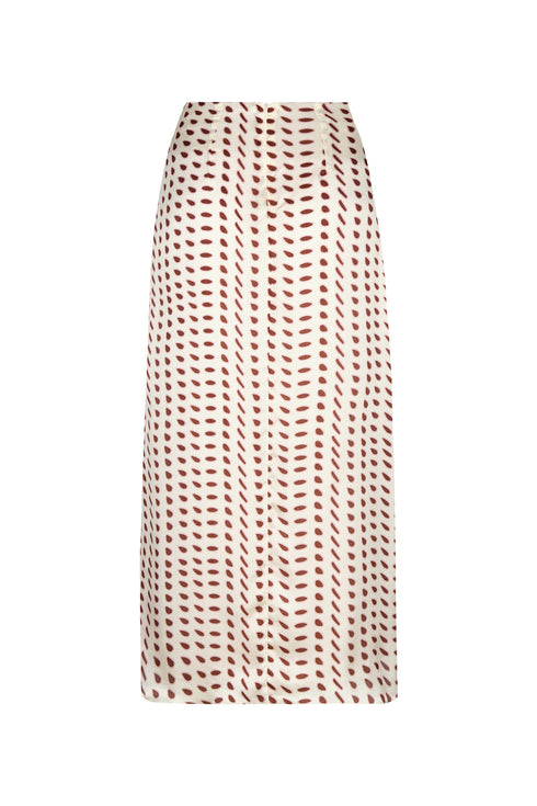 Amaime Satin Silk Midi Skirt / Ivory Wine Seeds