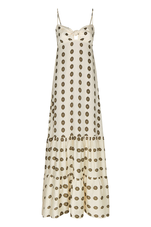 Julieta Silk Martellato Maxi Dress / Ivory Green Chintz