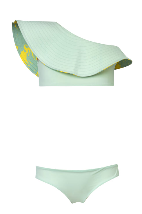 Mini Sunset Waves / Lime Palms - Mint