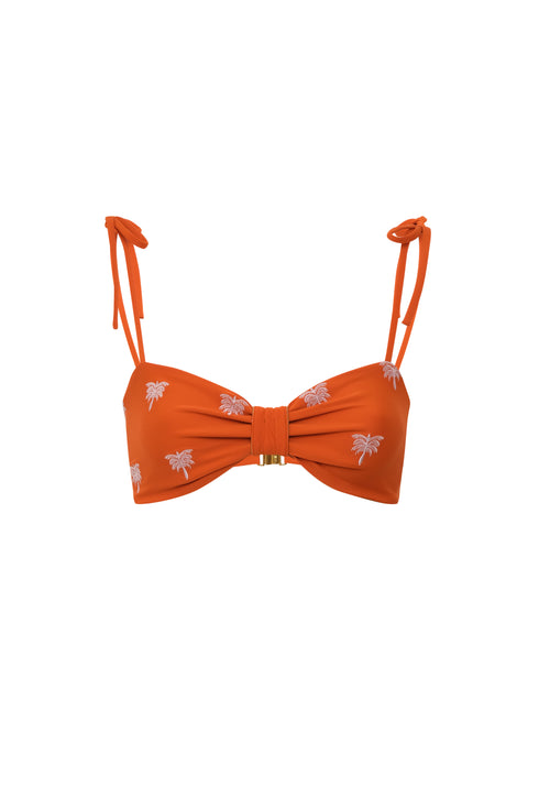 San Miguel Embroidered Top / Orange Lilac Polka Palms