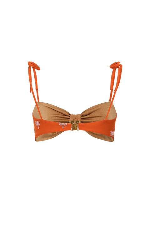 San Miguel Embroidered Top / Orange Lilac Polka Palms