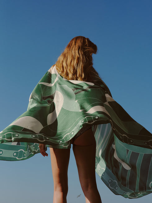 De La Falaise Cotton Silk Sarong / Green Horses