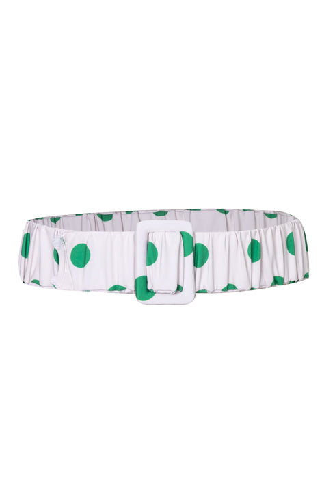 Ruched Belt / Green Polka - Ivory