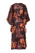 Morena Open Silk Kaftan / Aubergine Lilies In Salmon