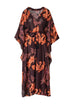 Morena Open Silk Kaftan / Aubergine Lilies In Salmon