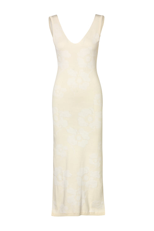 Isa Knit Cotton Jacquard Midi Dress / Ivory Maxi white Flowers