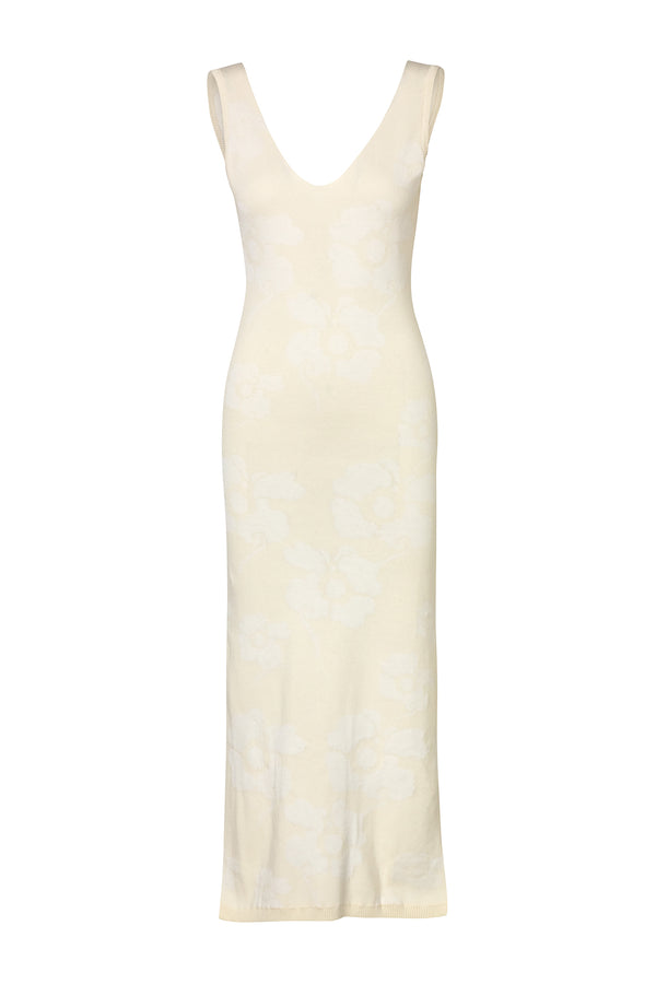 Isa Knit Cotton Jacquard Midi Dress / Ivory Maxi white Flowers