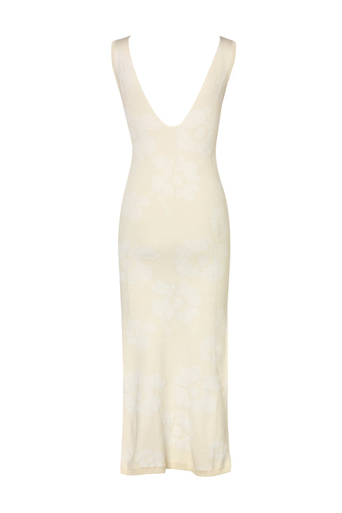 Isa Knit Cotton Jacquard Midi Dress / Ivory Maxi white Flowers