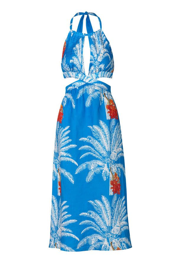 San Agustin Linen Midi Dress / Turquoise Palms