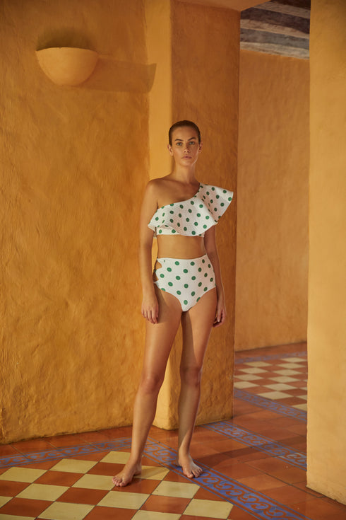 Sunset Waves Top / Green Polka - Ivory