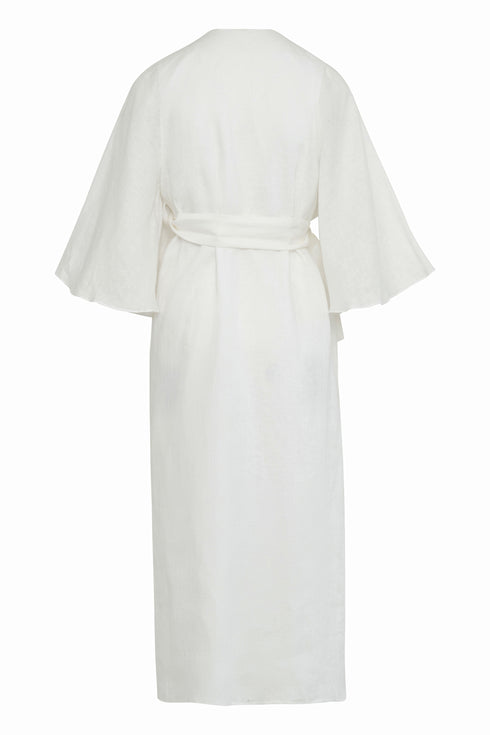 Frida Linen Embroidered Dress / White