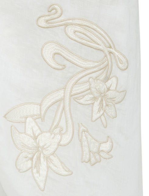 Frida Linen Embroidered Dress / White