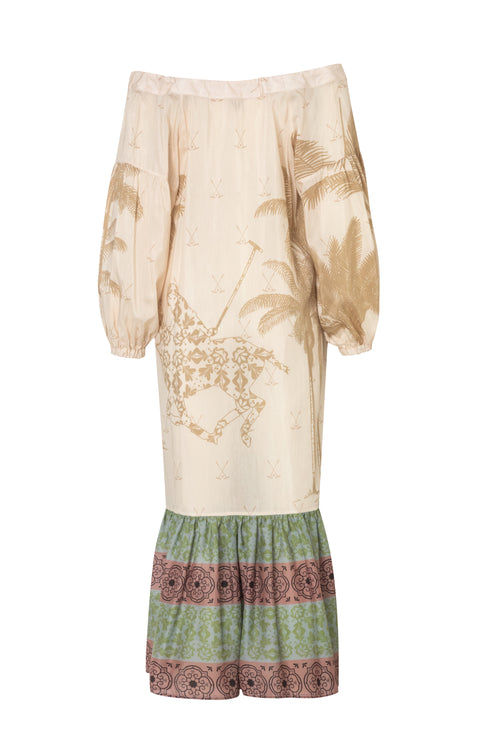 Chiapas Cotton-Silk Midi Dress / Ivory Palms