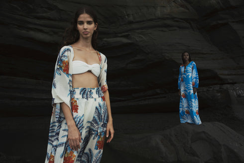 San Marco Linen Maxi Dress / Turquoise Palms