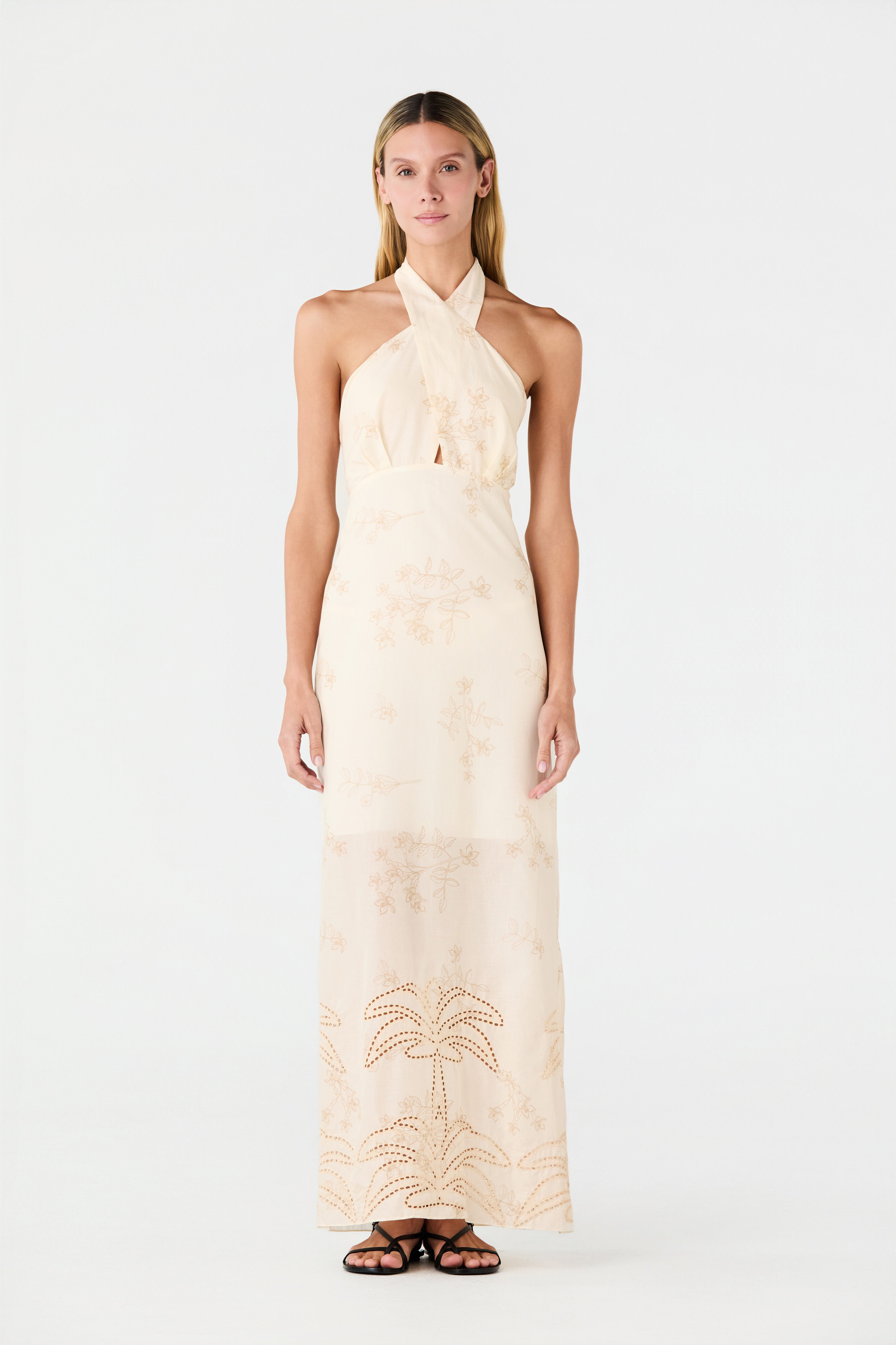 cotton eyelet midi dress Cream Cotton Eyelet Midi Dress Ruched Sweetheart and Scalloped Lace Hem